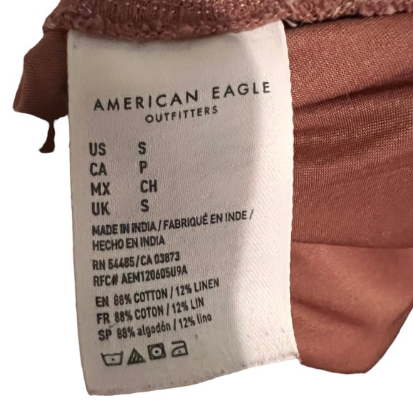 American Eagle Striped Paperbag Cotton/Linen Blend Pants Rust Small - Picture 10 of 10